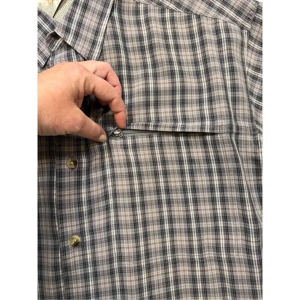North Face Vintage Men's Modal Front Hidden Zip Pocket Plaid Button Down Size XL